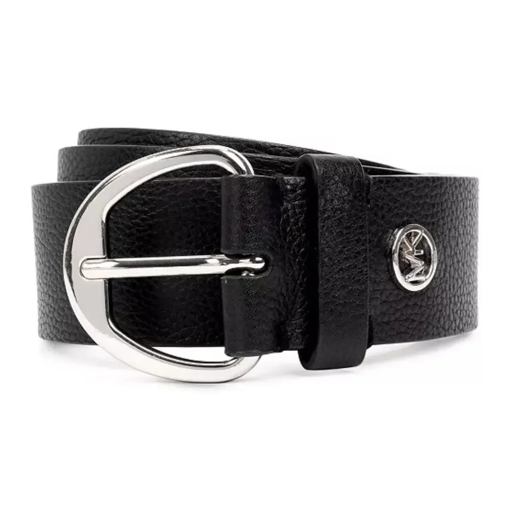 MICHAEL Michael Kors Black Genuine‎ Leather Belt with Silver MK Size L